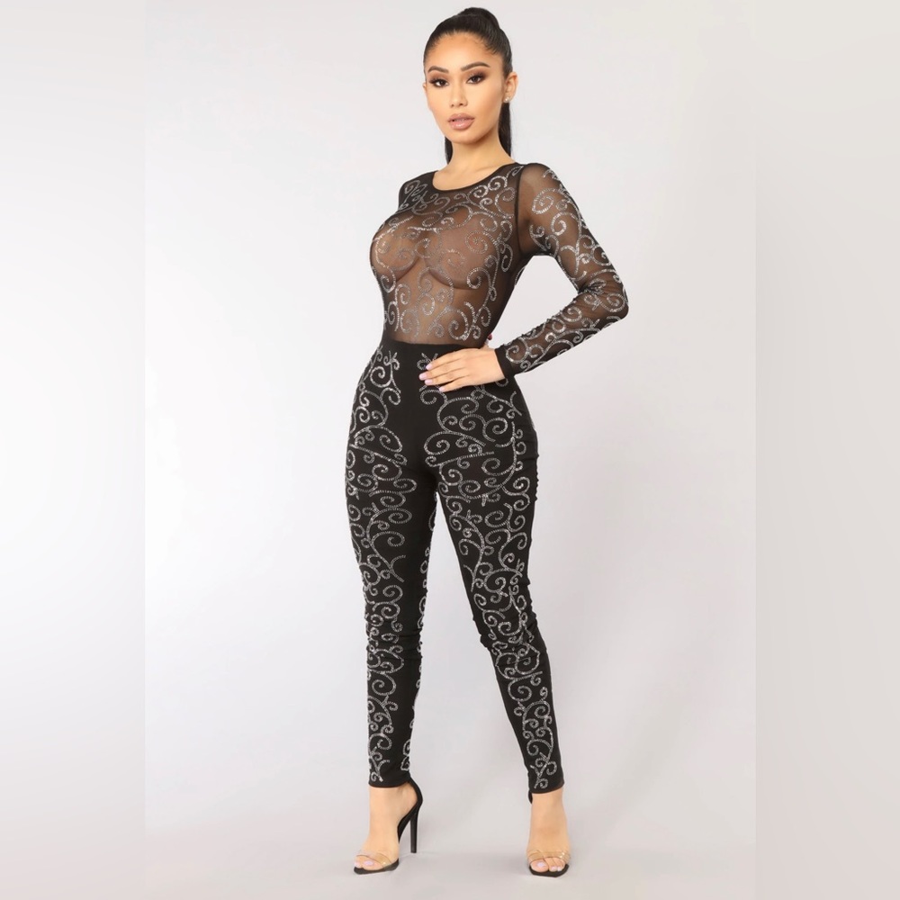 Black Fashion Nova Rhinestone Jumpsuit